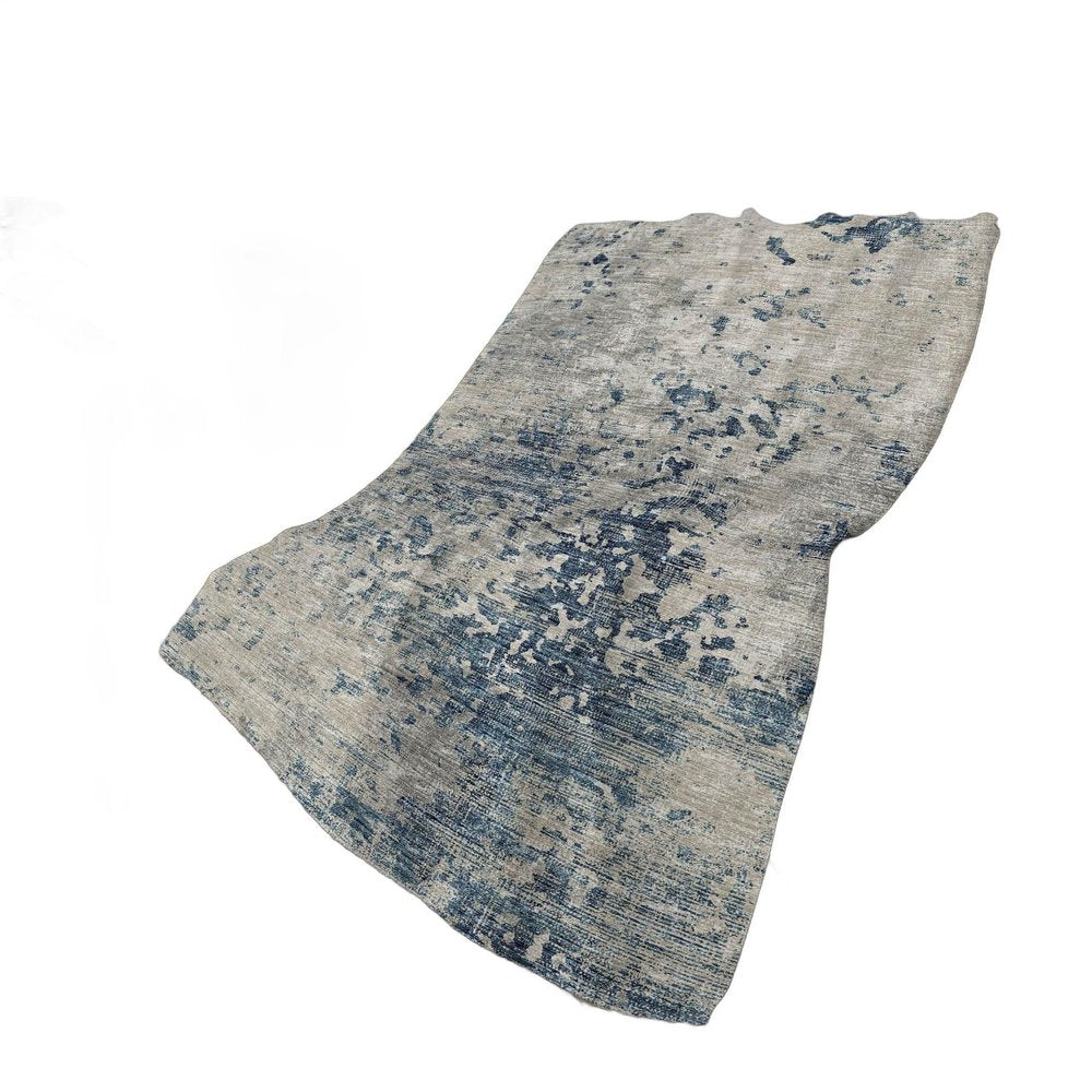 50" X 70" Blue Beige And Ivory Abstract Polyester Woven Plush Throw Blanket