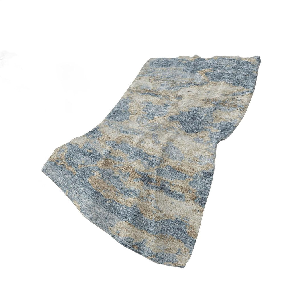 50" X 70" Blue Gold And Silver Abstract Polyester Woven Plush Throw Blanket
