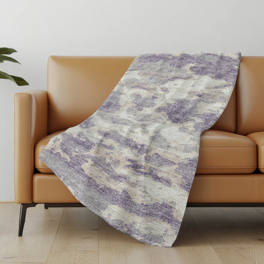 50" X 70" Purple Ivory And Gray Abstract Polyester Woven Plush Throw Blanket