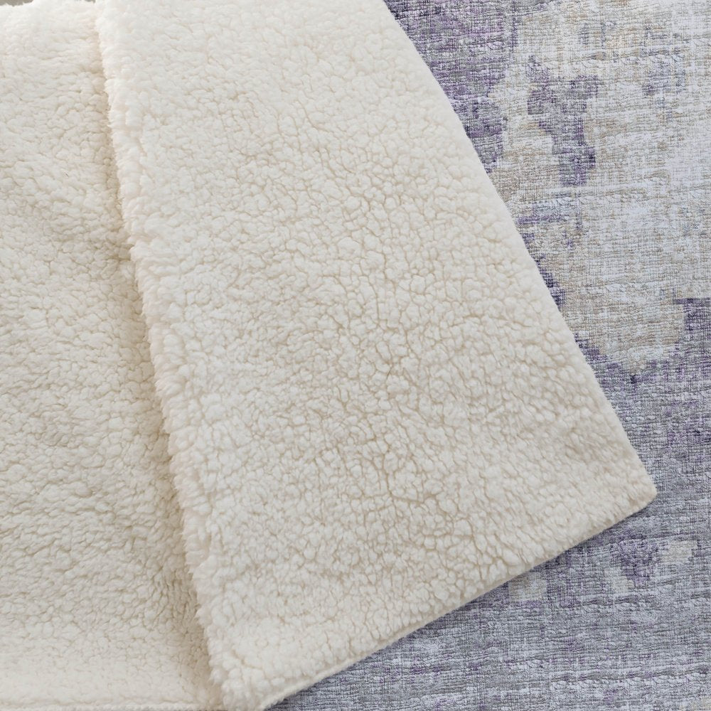 50" X 70" Purple Ivory And Gray Abstract Polyester Woven Plush Throw Blanket