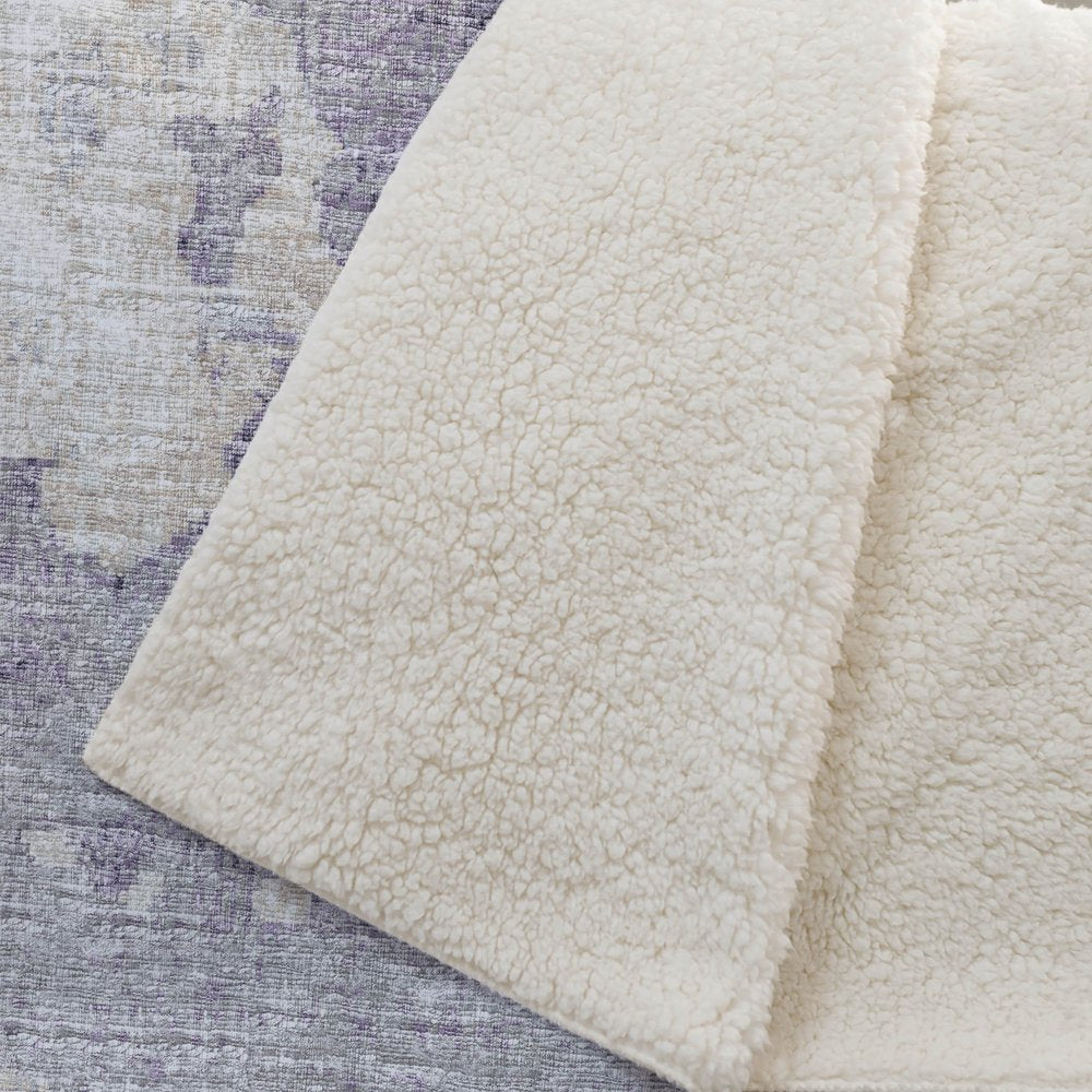 50" X 70" Purple Ivory And Gray Abstract Polyester Woven Plush Throw Blanket