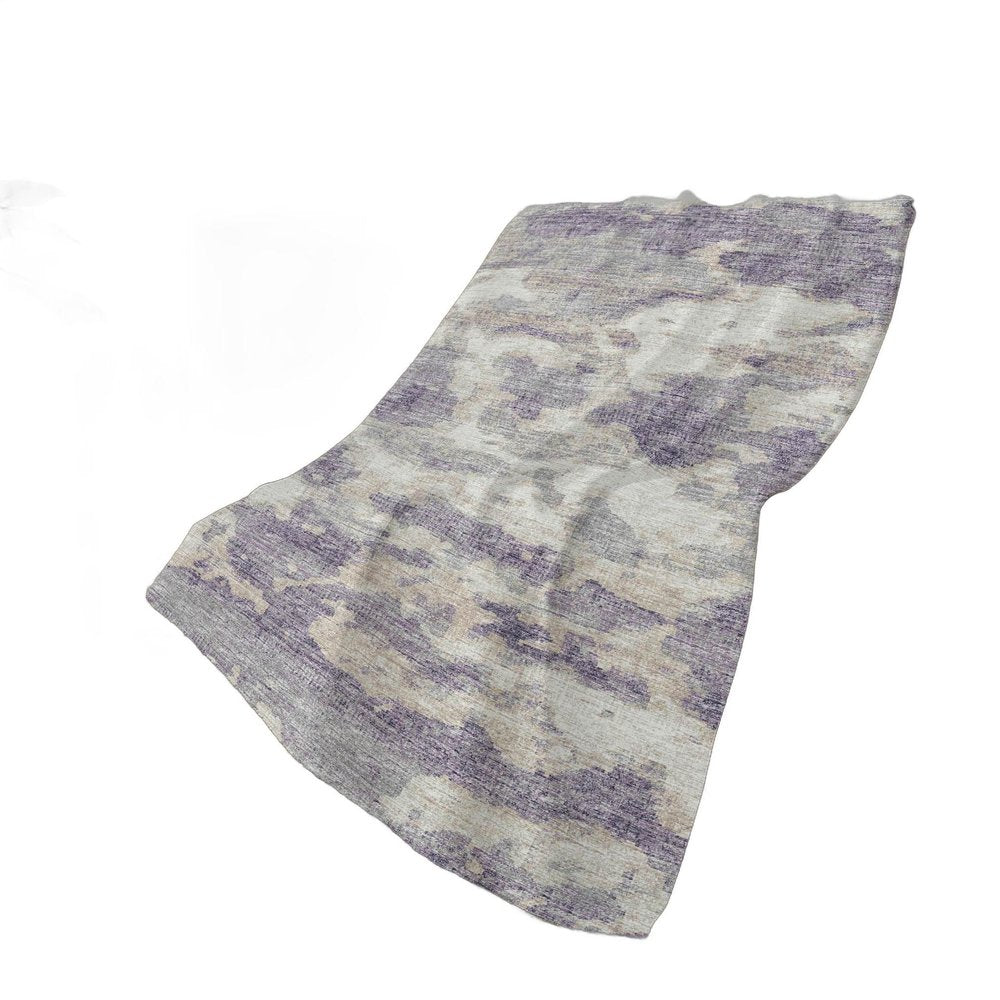 50" X 70" Purple Ivory And Gray Abstract Polyester Woven Plush Throw Blanket
