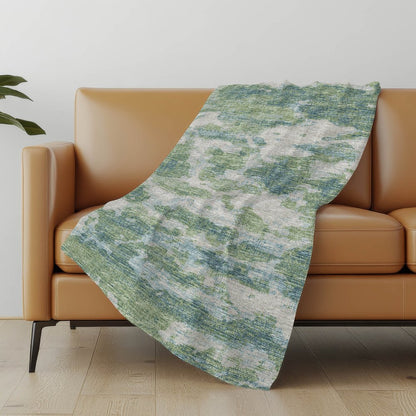 50" X 70" Green Teal And Beige Abstract Polyester Woven Plush Throw Blanket