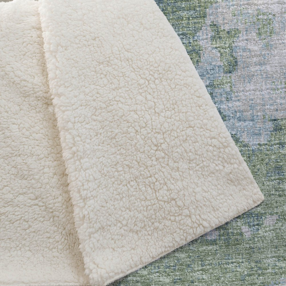 50" X 70" Green Teal And Beige Abstract Polyester Woven Plush Throw Blanket