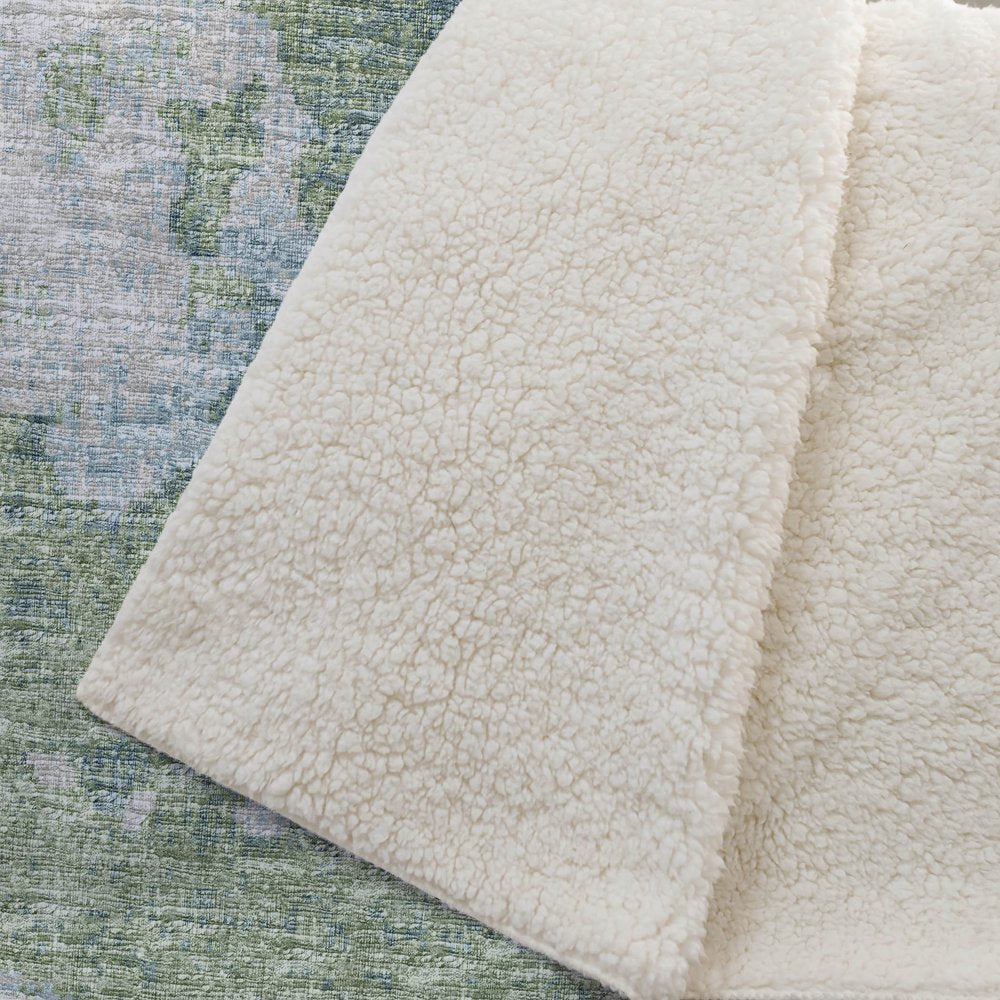 50" X 70" Green Teal And Beige Abstract Polyester Woven Plush Throw Blanket