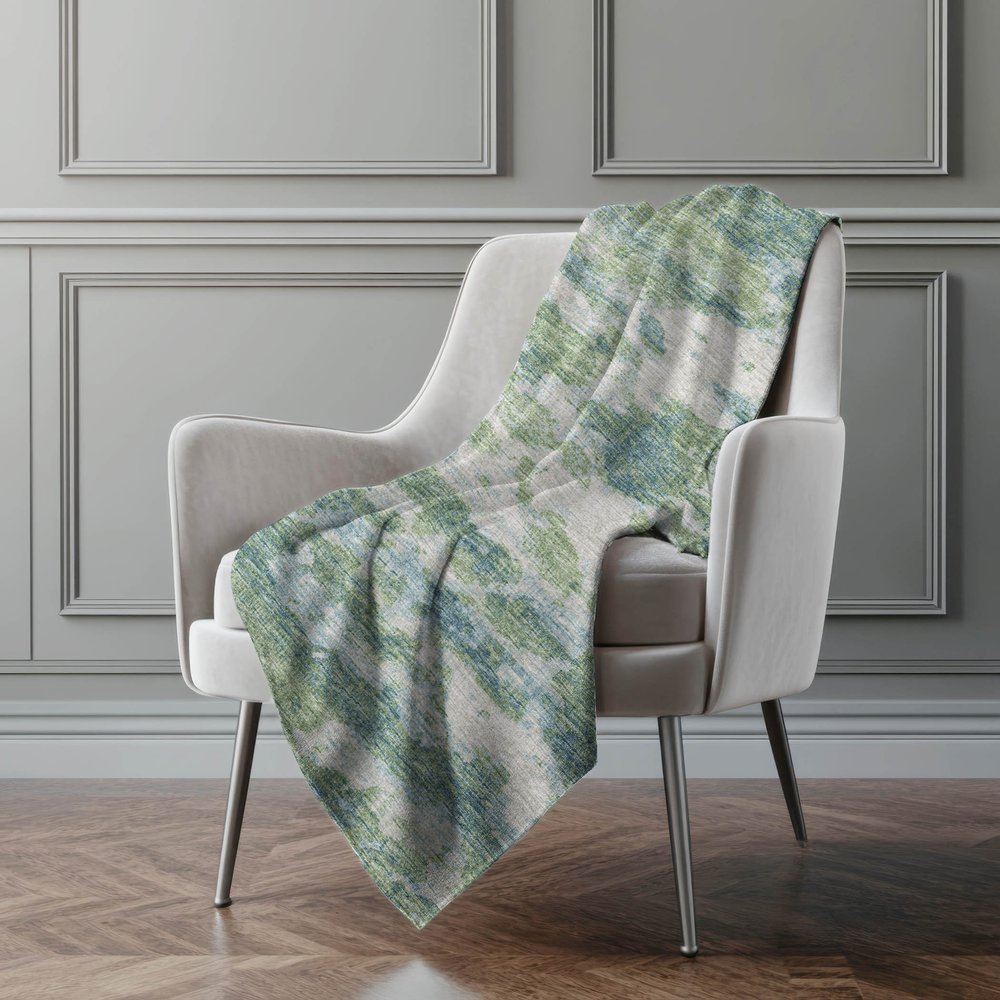 50" X 70" Green Teal And Beige Abstract Polyester Woven Plush Throw Blanket