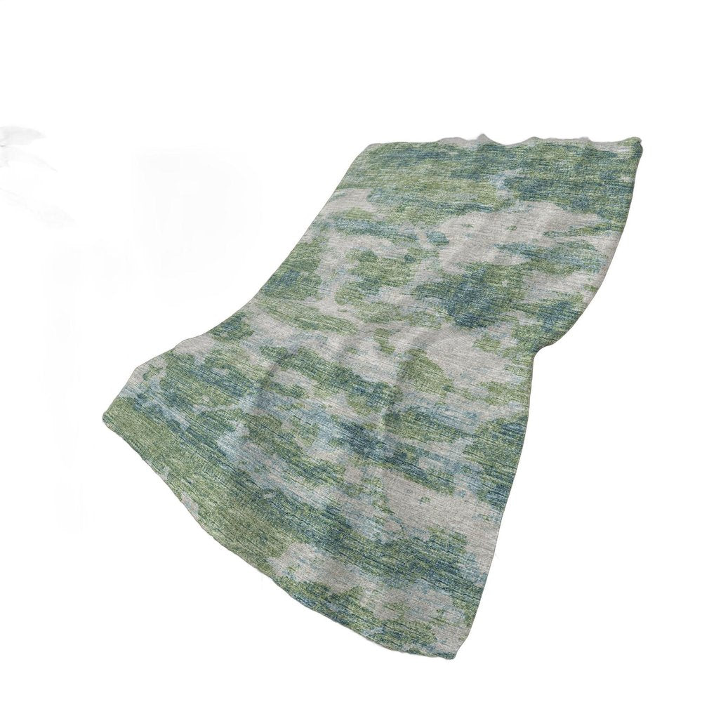 50" X 70" Green Teal And Beige Abstract Polyester Woven Plush Throw Blanket