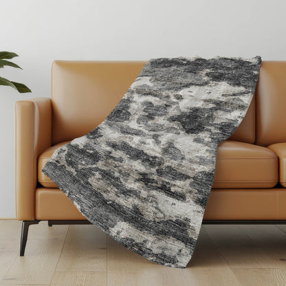 50" X 70" Black Ivory And Gray Abstract Polyester Woven Plush Throw Blanket