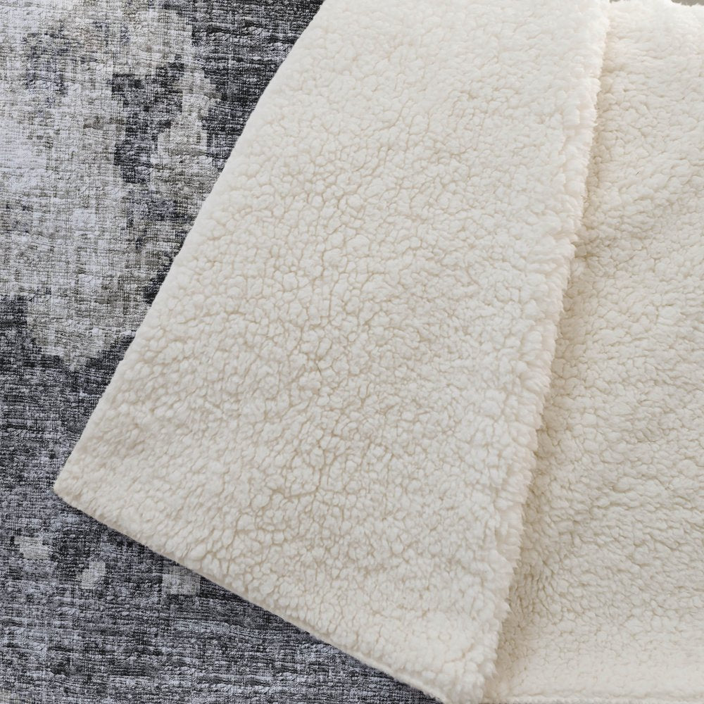 50" X 70" Black Ivory And Gray Abstract Polyester Woven Plush Throw Blanket