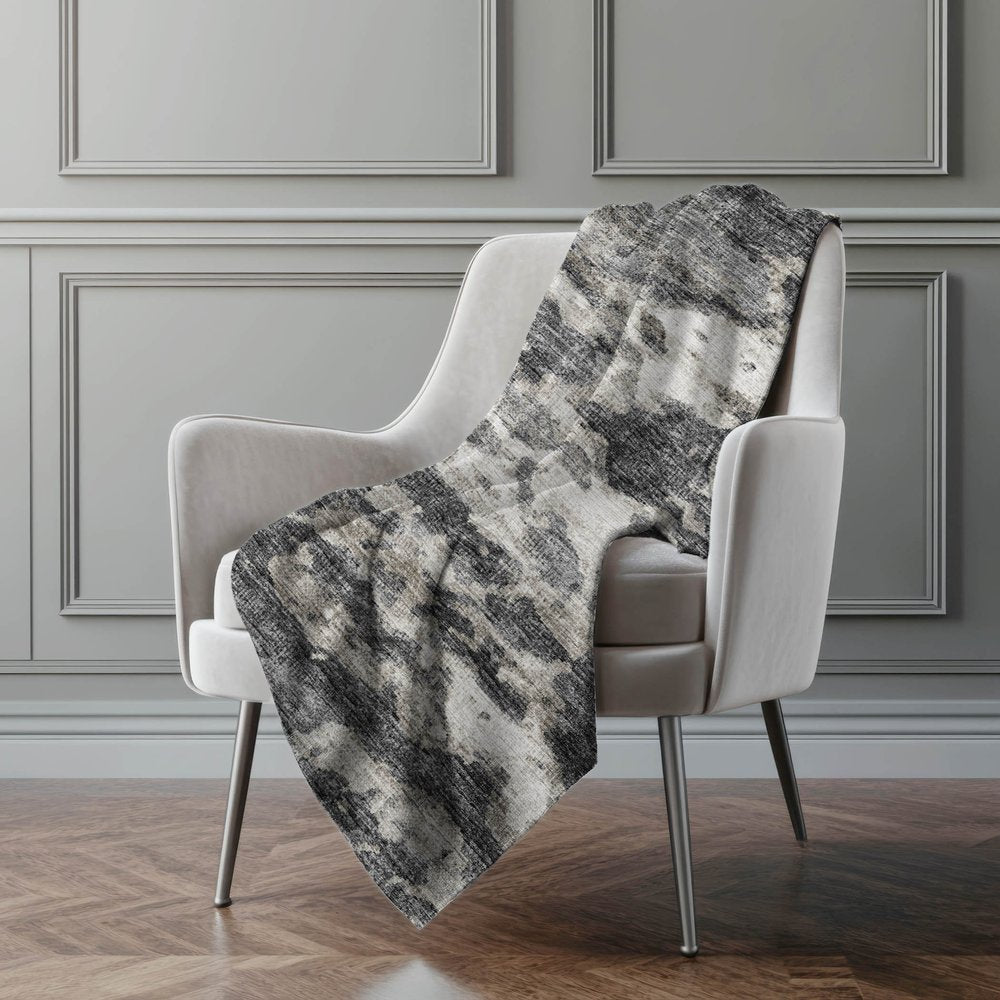 50" X 70" Black Ivory And Gray Abstract Polyester Woven Plush Throw Blanket