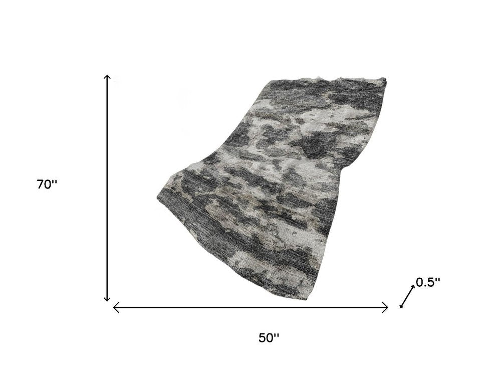 50" X 70" Black Ivory And Gray Abstract Polyester Woven Plush Throw Blanket