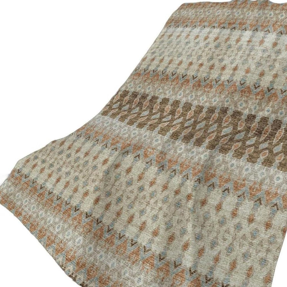 50" X 70" Chocolate Beige And Blue Geometric Plush Throw Blanket