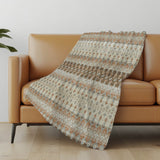 50" X 70" Chocolate Beige And Blue Geometric Polyester Woven Plush Throw Blanket