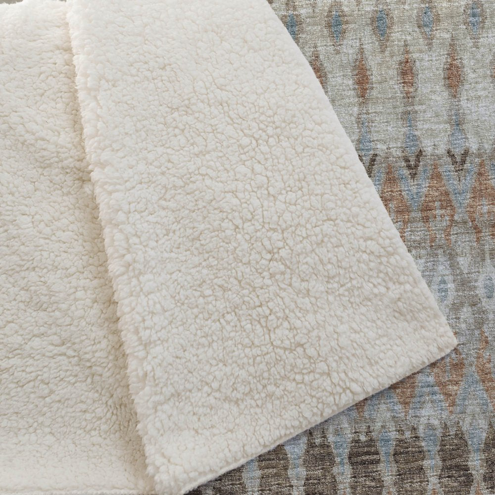 50" X 70" Chocolate Beige And Blue Geometric Polyester Woven Plush Throw Blanket