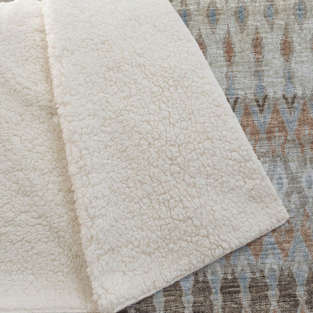 50" X 70" Chocolate Beige And Blue Geometric Polyester Woven Plush Throw Blanket
