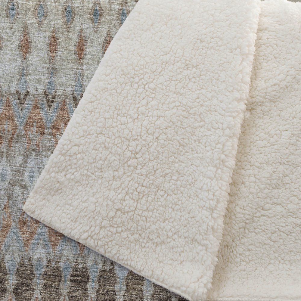 50" X 70" Chocolate Beige And Blue Geometric Polyester Woven Plush Throw Blanket