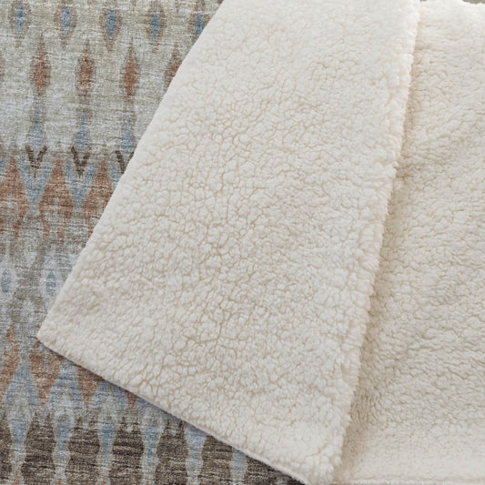 50" X 70" Chocolate Beige And Blue Geometric Plush Throw Blanket