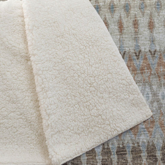 50" X 70" Chocolate Beige And Blue Geometric Plush Throw Blanket