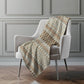 50" X 70" Chocolate Beige And Blue Geometric Polyester Woven Plush Throw Blanket