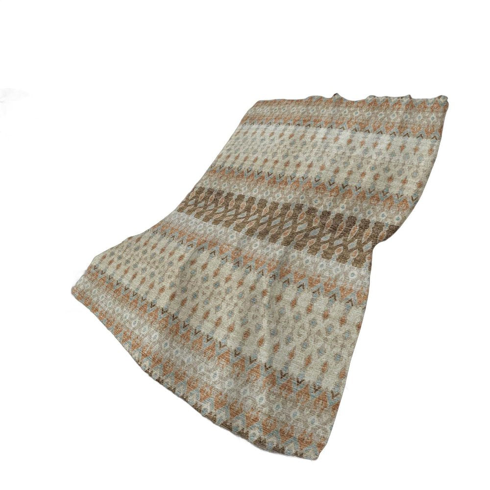 50" X 70" Chocolate Beige And Blue Geometric Polyester Woven Plush Throw Blanket