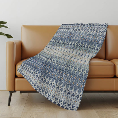50" X 70" Blue And Orange Geometric Polyester Woven Plush Throw Blanket