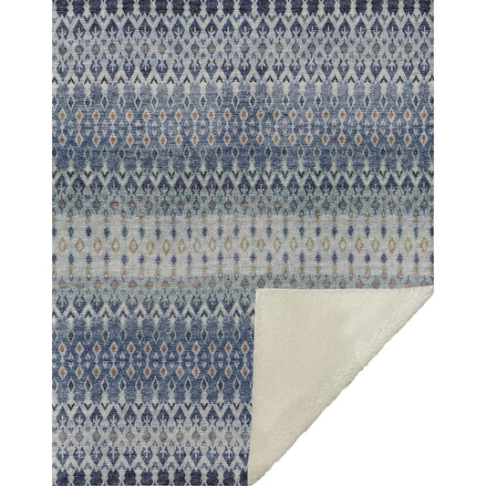 50" X 70" Blue And Orange Geometric Microfiber Plush Throw Blanket