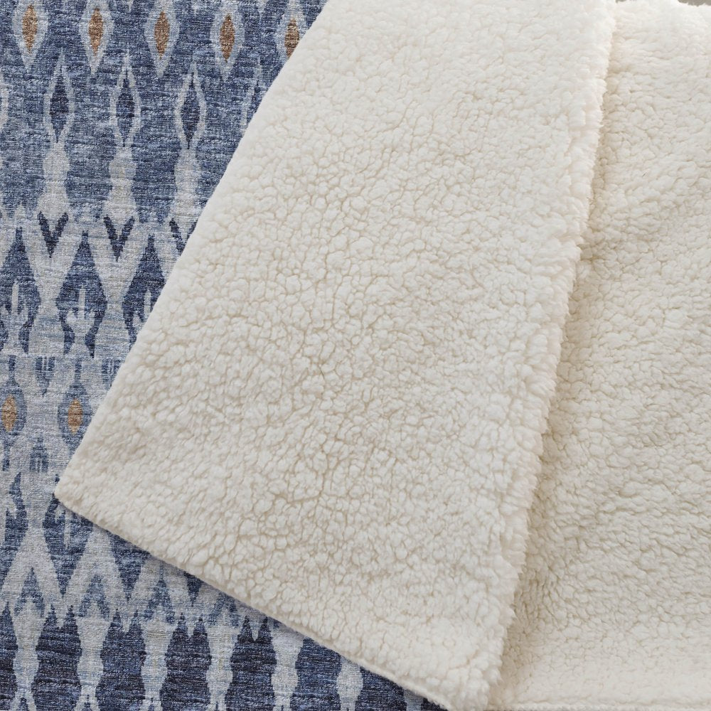 50" X 70" Blue And Orange Geometric Polyester Woven Plush Throw Blanket