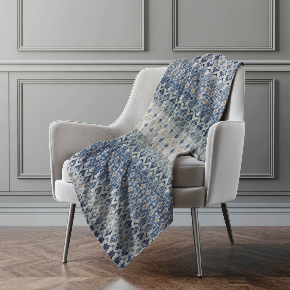 50" X 70" Blue And Orange Geometric Polyester Woven Plush Throw Blanket