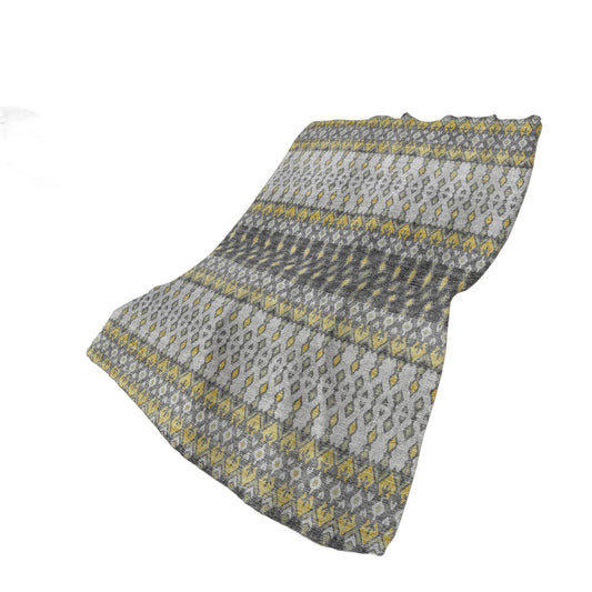 50" X 70" Gray And Gold Geometric Polyester Woven Plush Throw Blanket