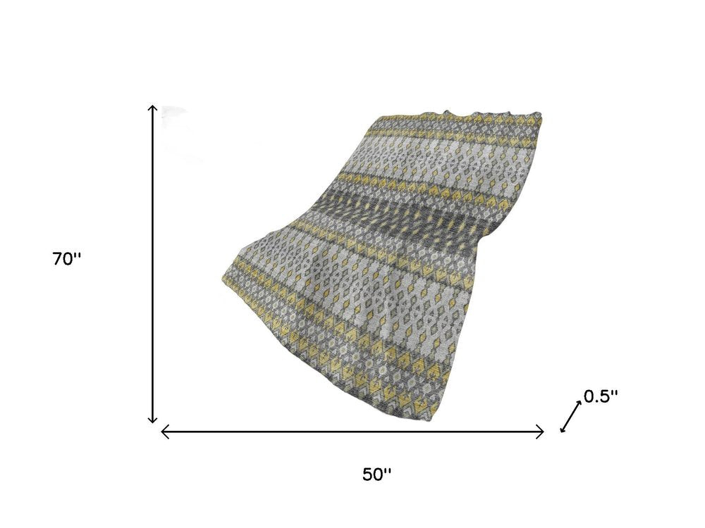 50" X 70" Gray And Gold Geometric Polyester Woven Plush Throw Blanket