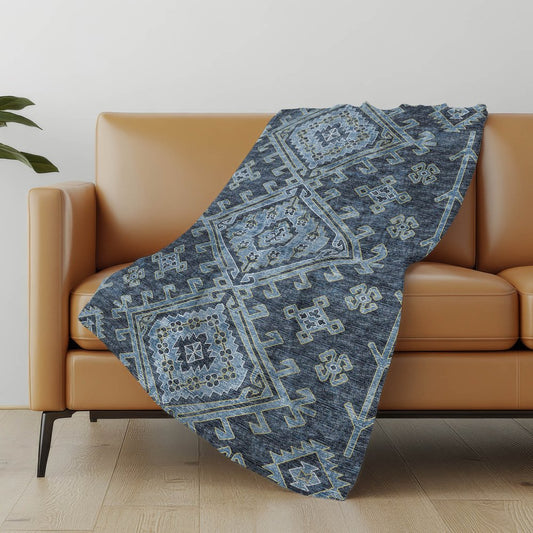 50" X 70" Blue And Teal Southwestern Polyester Woven Plush Throw Blanket