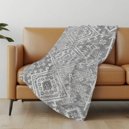 50" X 70" Pewter And Beige Southwestern Polyester Woven Plush Throw Blanket