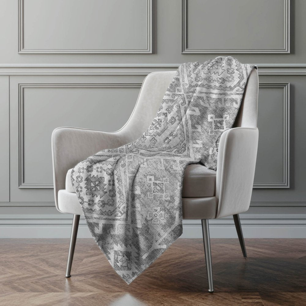 50" X 70" Pewter And Beige Southwestern Polyester Woven Plush Throw Blanket