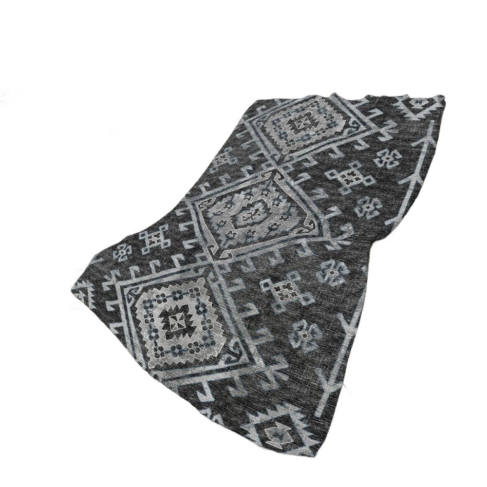 50" X 70" Charcoal And Gray Southwestern Polyester Woven Plush Throw Blanket