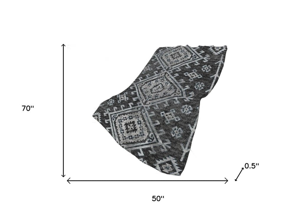 50" X 70" Charcoal And Gray Southwestern Polyester Woven Plush Throw Blanket