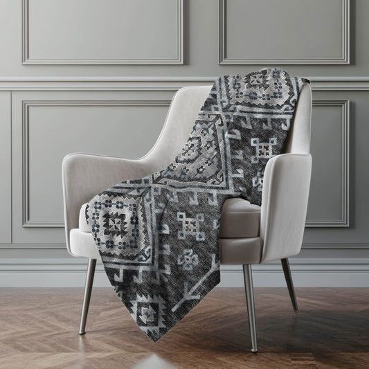 50" X 70" Charcoal And Gray Southwestern Polyester Woven Plush Throw Blanket