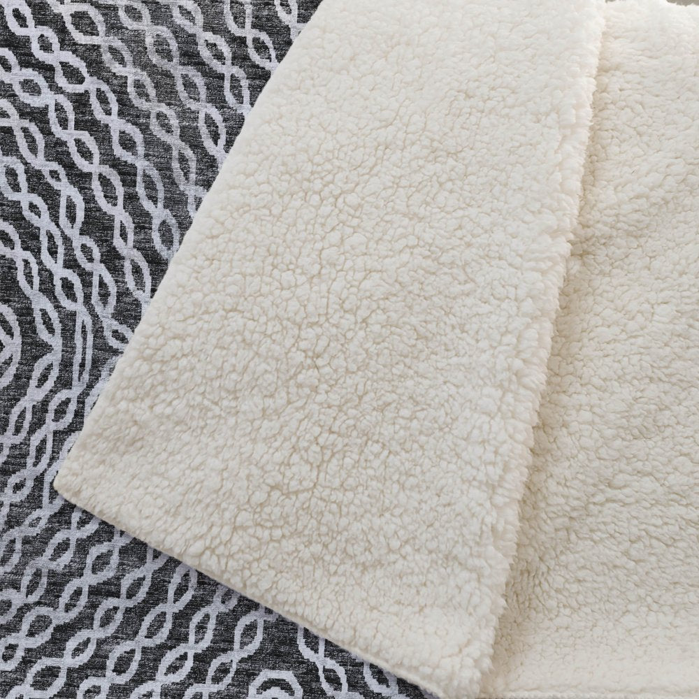 50" X 70" Charcoal And Ivory Abstract Polyester Woven Plush Throw Blanket