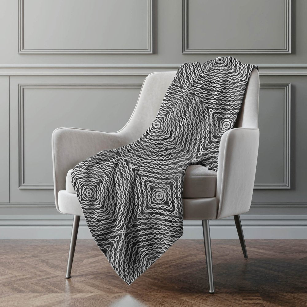 50" X 70" Charcoal And Ivory Abstract Polyester Woven Plush Throw Blanket
