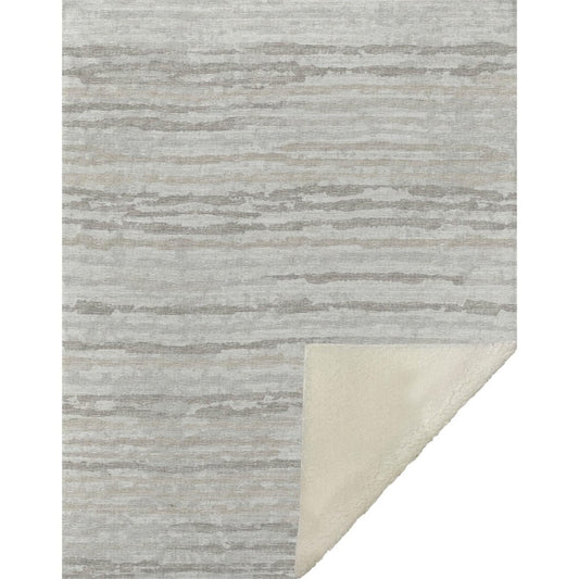 50" X 70" Ivory And Taupe Striped Microfiber Plush Throw Blanket