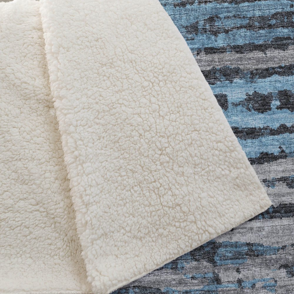 50" X 70" Blue And Charcoal Striped Polyester Woven Plush Throw Blanket