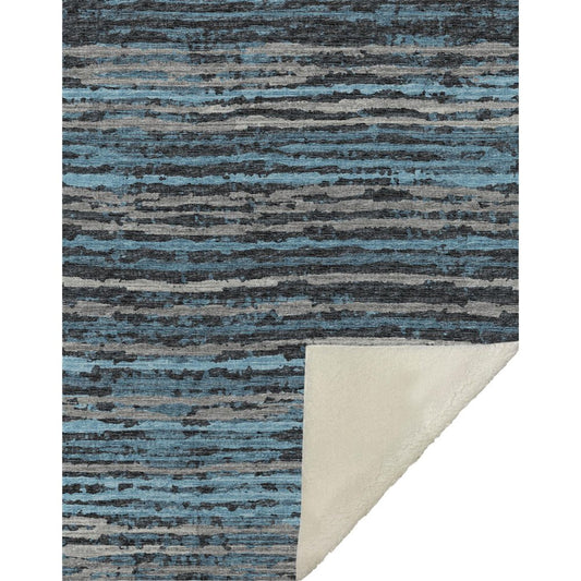 50" X 70" Blue And Charcoal Striped Microfiber Plush Throw Blanket