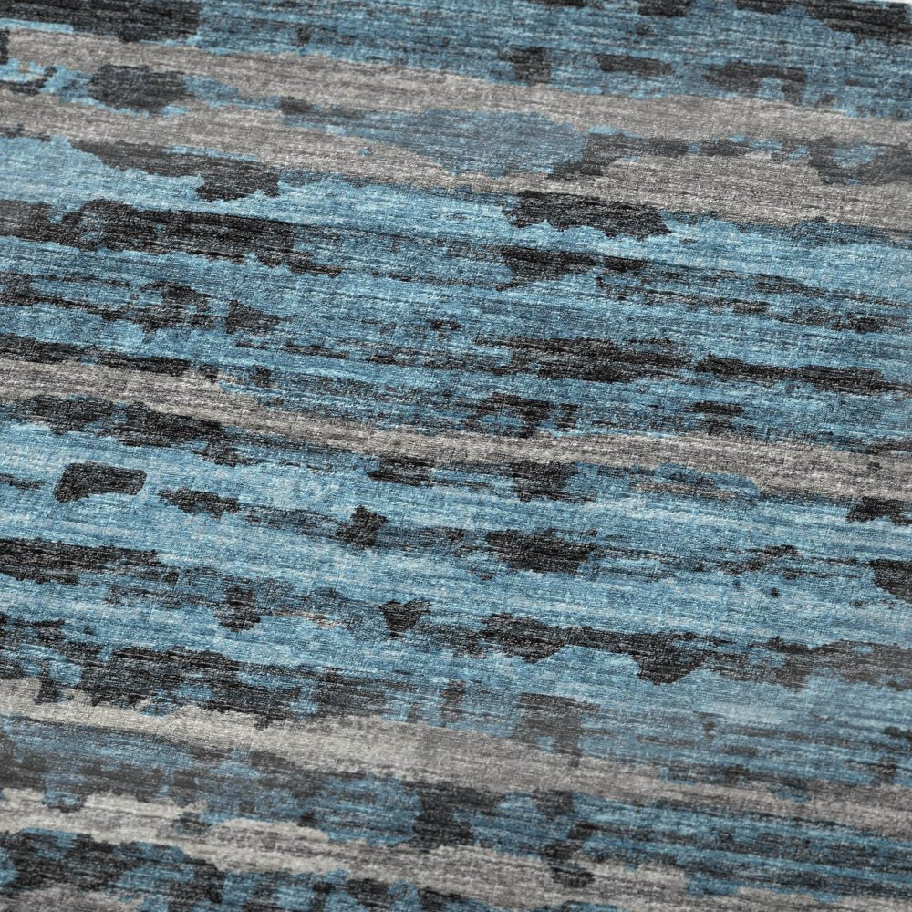 50" X 70" Blue And Charcoal Striped Polyester Woven Plush Throw Blanket