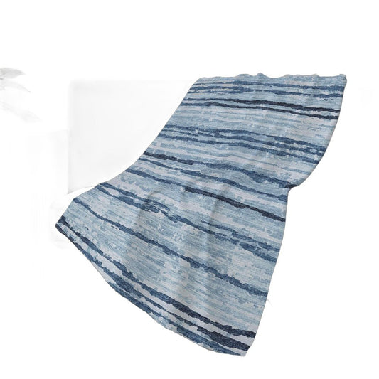 50" X 70" Blue And Ivory Striped Polyester Woven Plush Throw Blanket