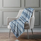 50" X 70" Blue And Ivory Striped Polyester Woven Plush Throw Blanket