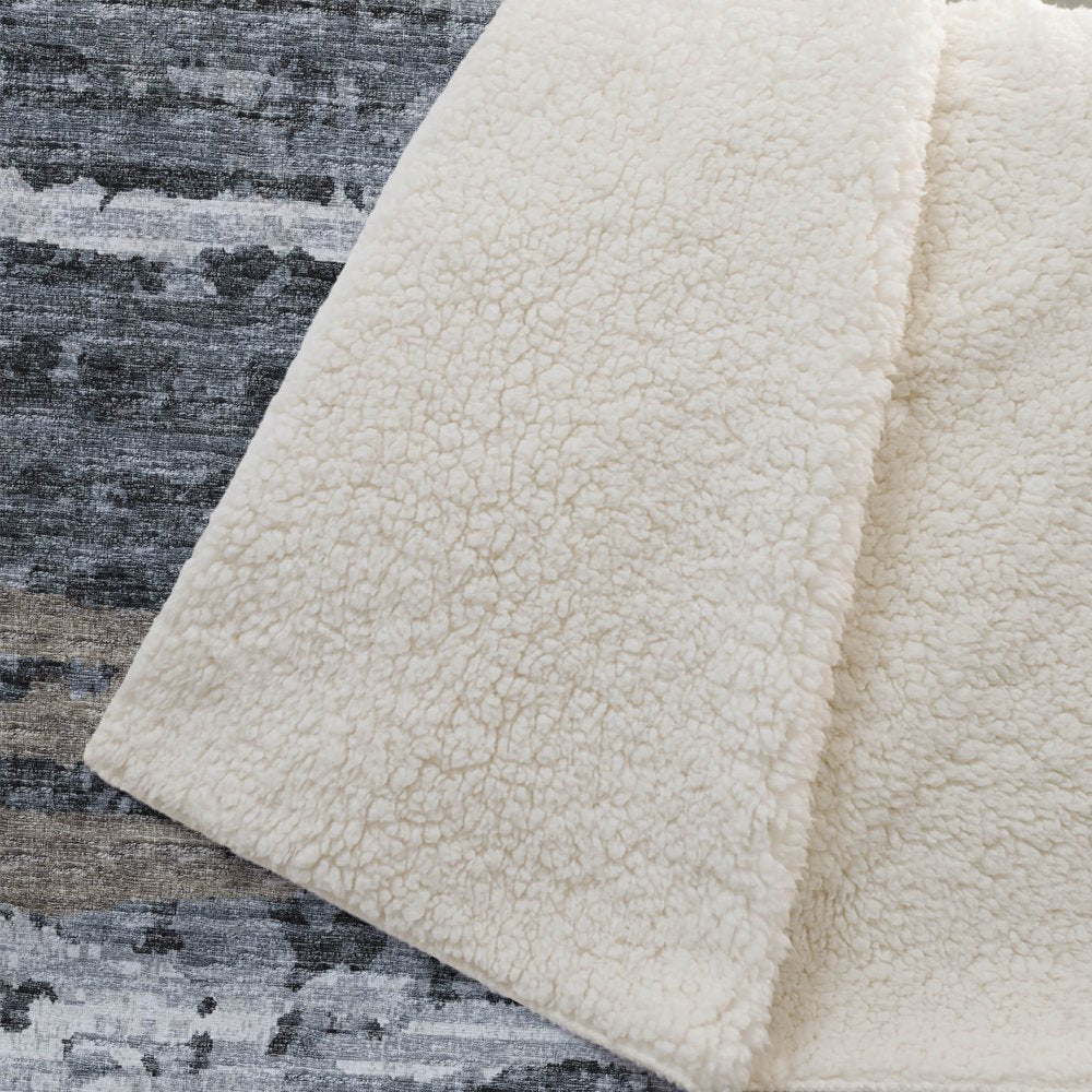 50" X 70" Charcoal And Gray Striped Polyester Woven Plush Throw Blanket