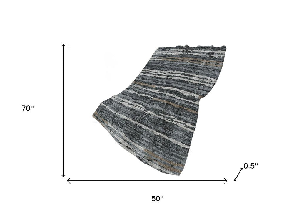 50" X 70" Charcoal And Gray Striped Plush Throw Blanket