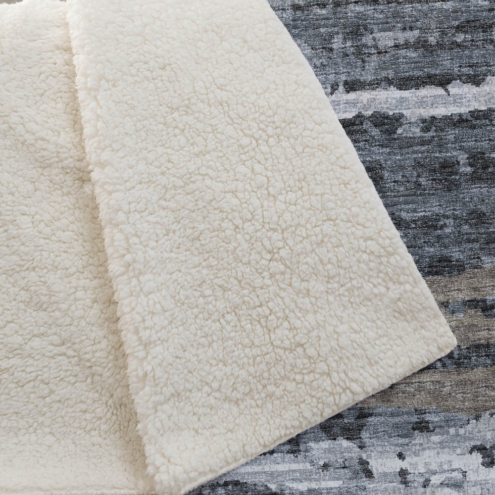 50" X 70" Charcoal And Gray Striped Polyester Woven Plush Throw Blanket