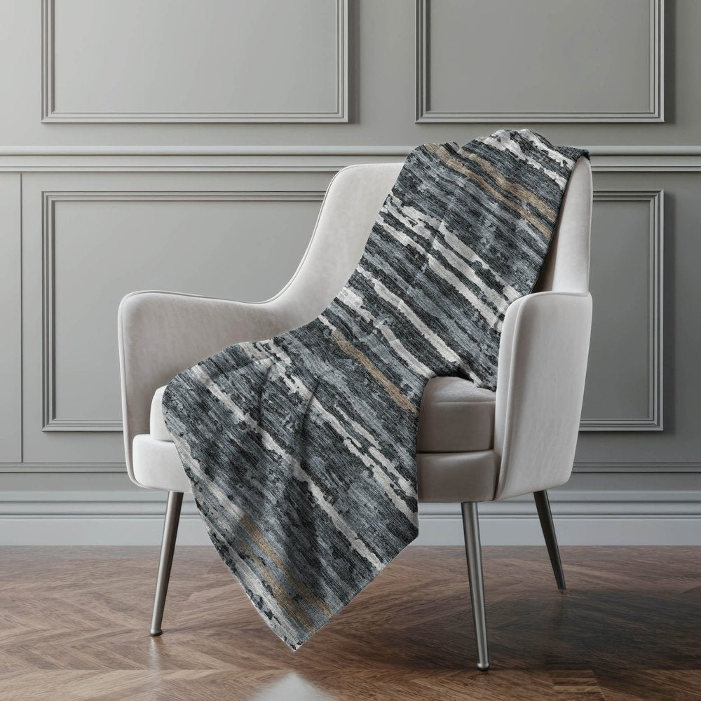 50" X 70" Charcoal And Gray Striped Polyester Woven Plush Throw Blanket