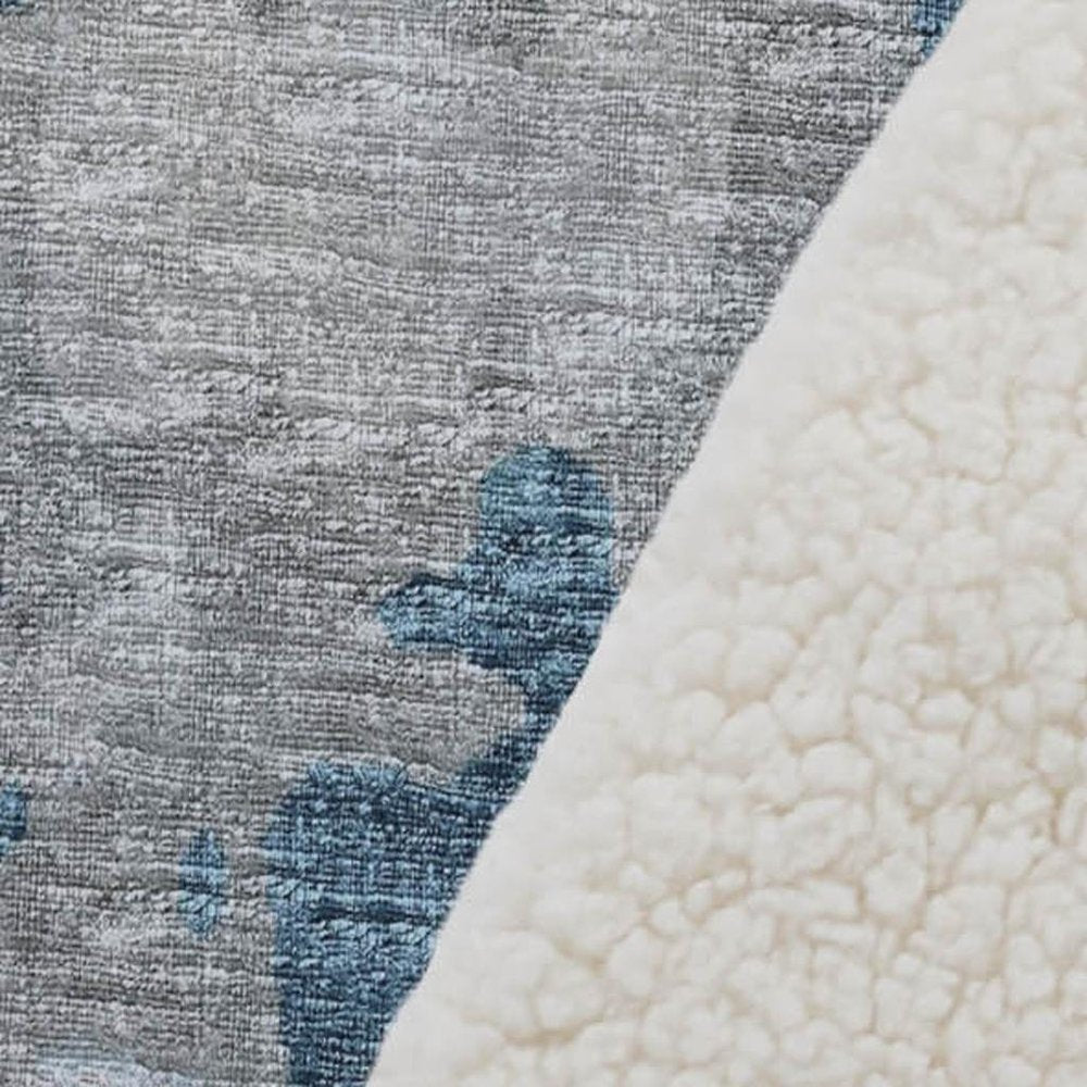 50" X 70" Gray And Blue Abstract Polyester Woven Plush Throw Blanket