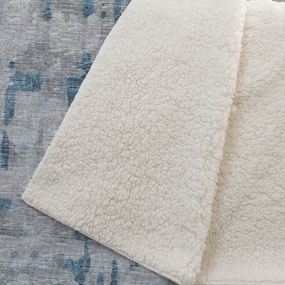 50" X 70" Gray And Blue Abstract Polyester Woven Plush Throw Blanket